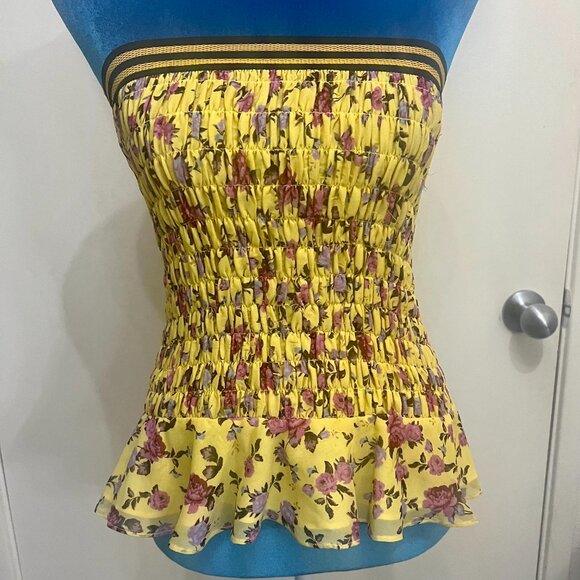 For Love & Lemons Odette Silk Smocked Floral Skirt Ruffled Yellow Size XSYellow - Picture 4 of 11